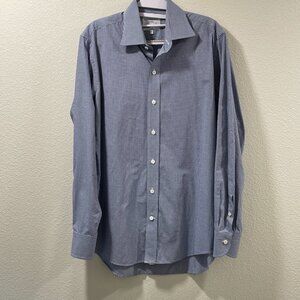 MEN'S LEDBURY Button Down Long Sleeve Slim Fit Gingham Check, Navy/White - 15.5